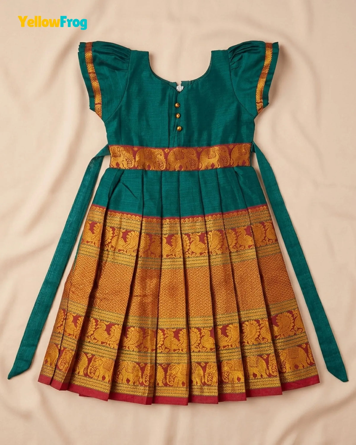 Girls Dark Green Kalyani Cotton Full Gown - PG756