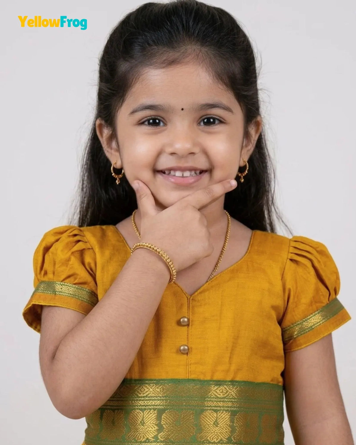 Girls Yellow Ochre Chettinad Cotton Full Gown - PG736