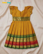 Girls Yellow Ochre Chettinad Cotton Full Gown - PG736