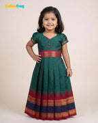 Girls Teal Green Chettinad Cotton Full Gown - PG733