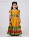 Girls Yellow Ochre Chettinad Cotton Full Gown - PG736