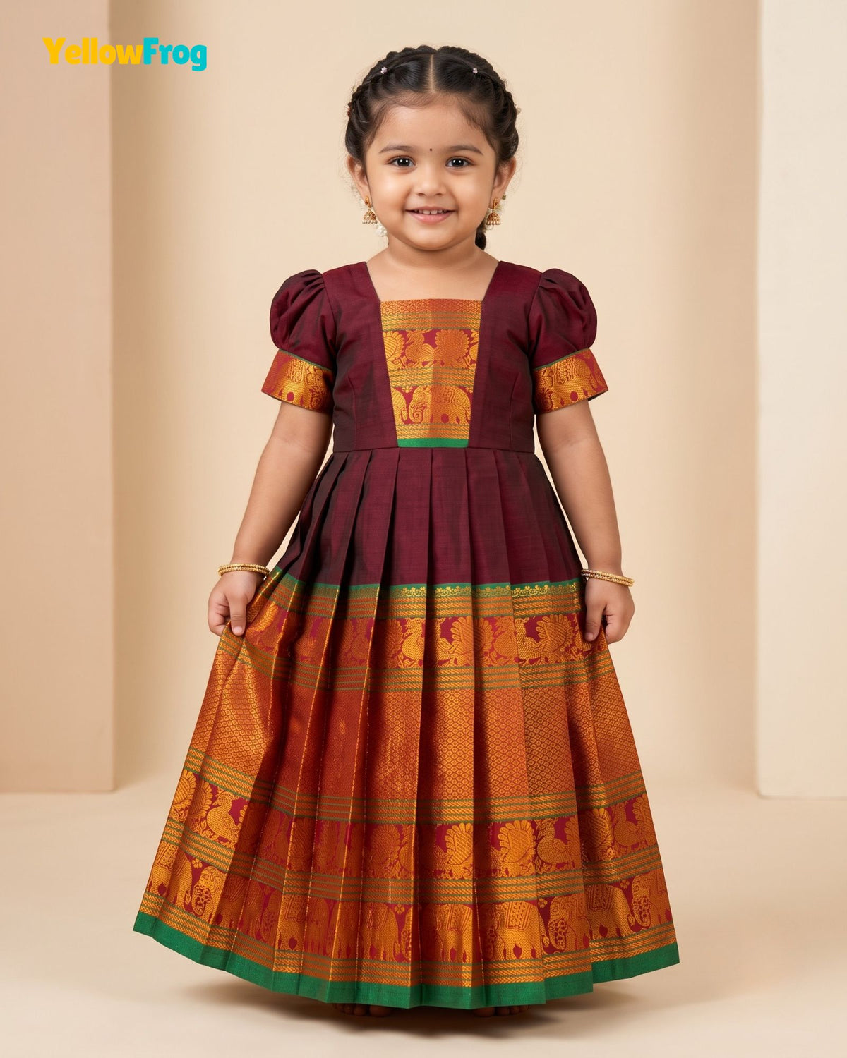Girls Maroon Kalyani Cotton Gown - PG746