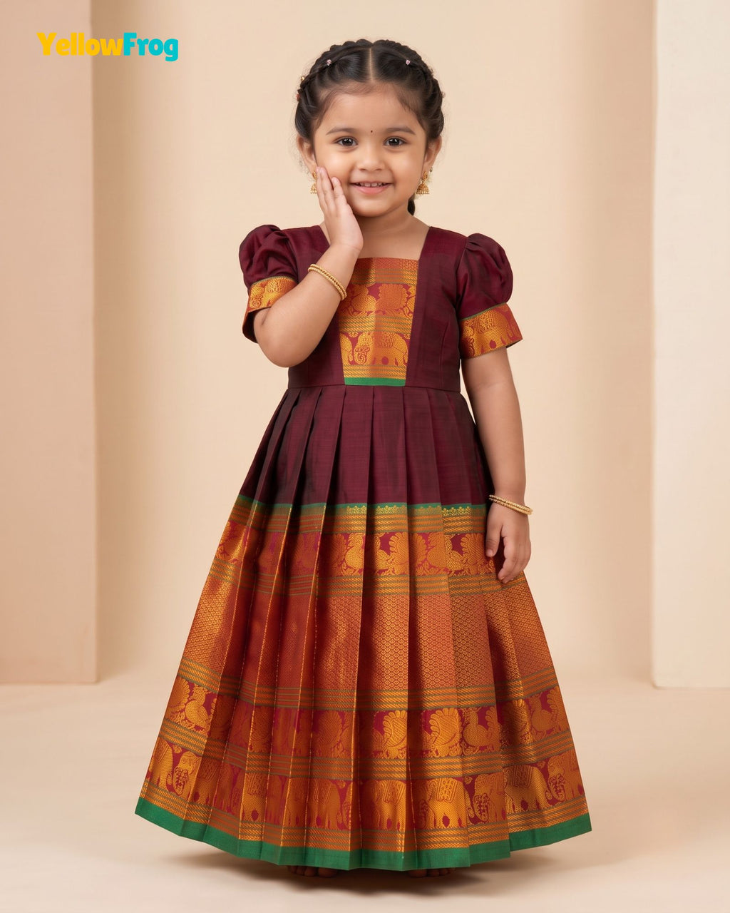 Girls Maroon Kalyani Cotton Gown - PG746