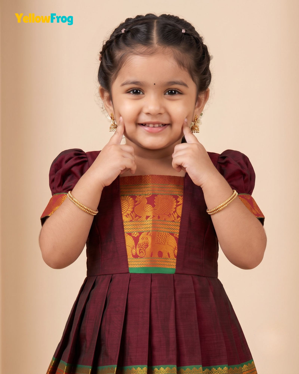 Girls Maroon Kalyani Cotton Gown - PG746