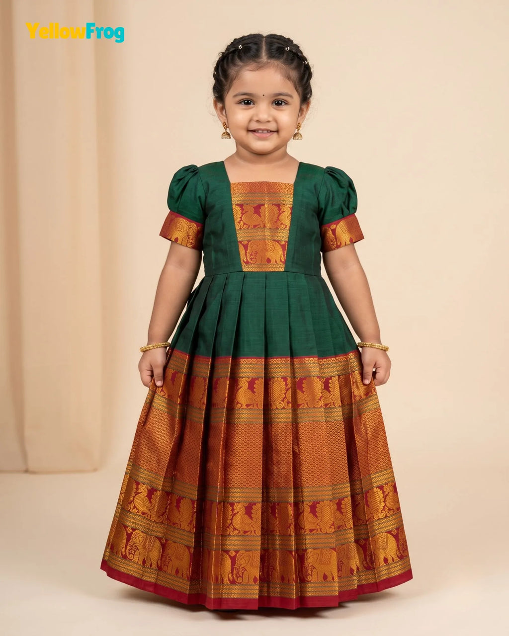 Girls Bottle Green Kalyani Cotton Gown - PG747