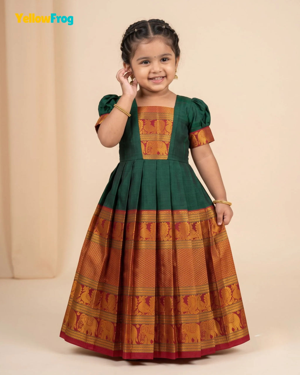 Girls Bottle Green Kalyani Cotton Gown - PG747