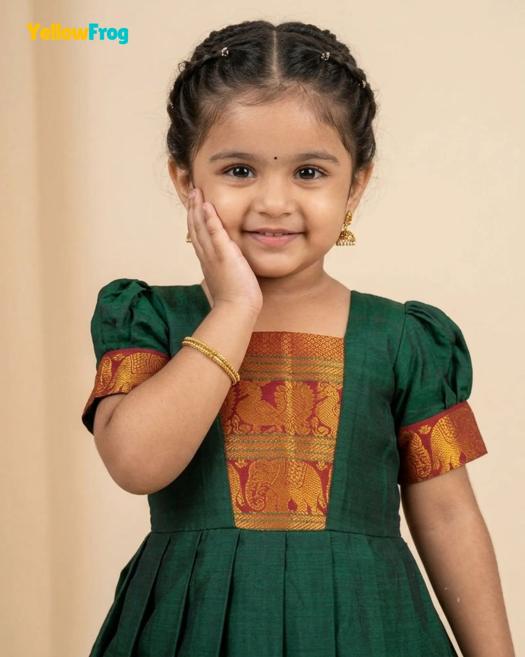 Girls Bottle Green Kalyani Cotton Gown - PG747
