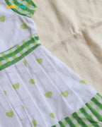 Girls Off-White Heart Handblock Print & Checked Cotton Frock- CF454
