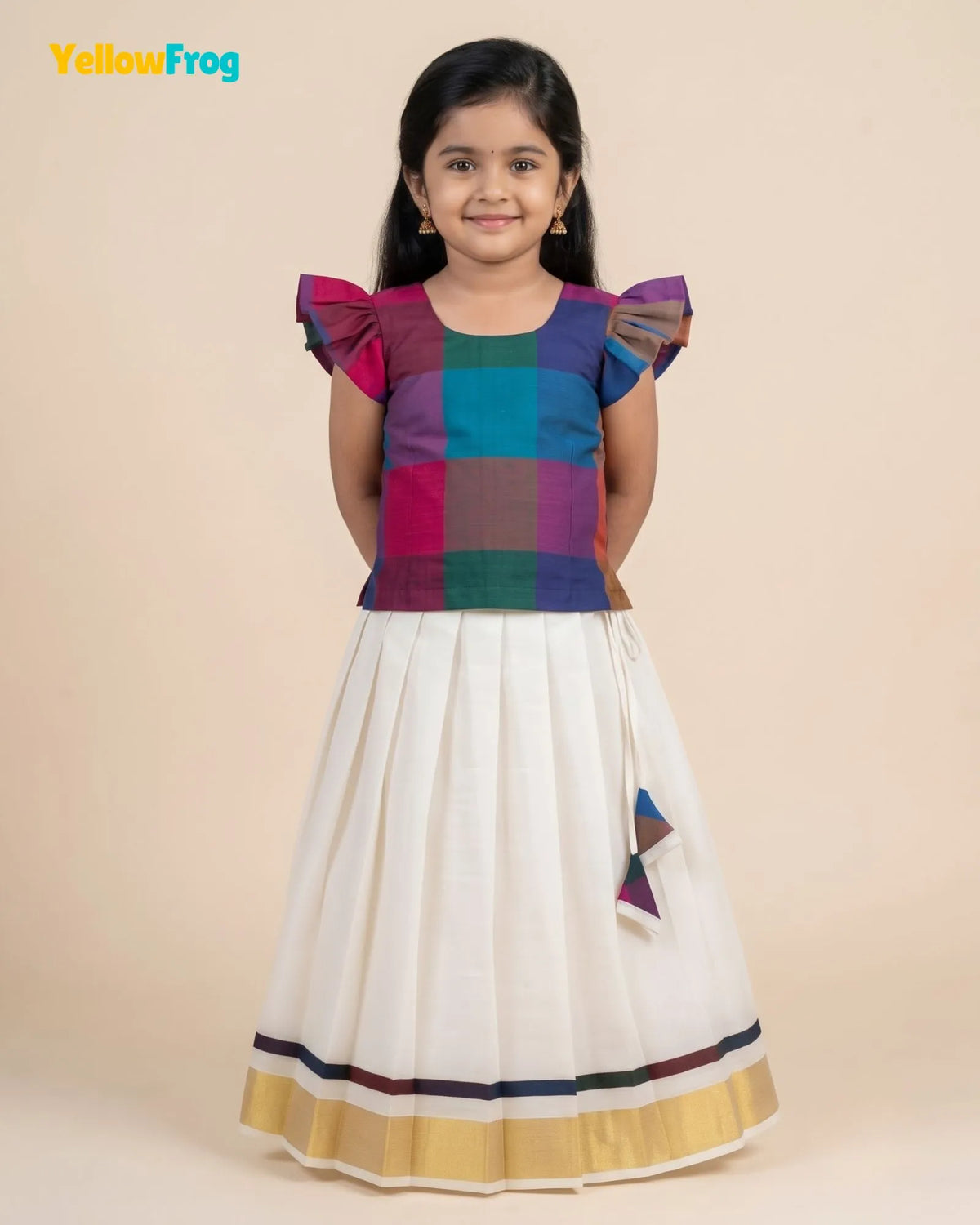 Madras Checks Kasavu Cotton Pavadai for Girls - Pure Cotton Set PPP2192