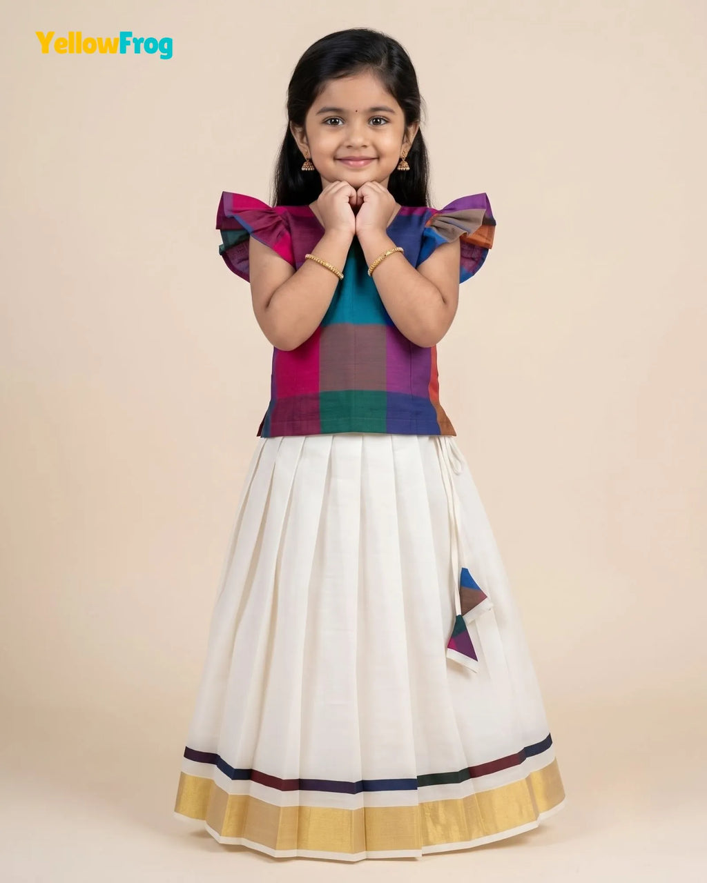 Madras Checks Kasavu Cotton Pavadai for Girls - Pure Cotton Set PPP2192