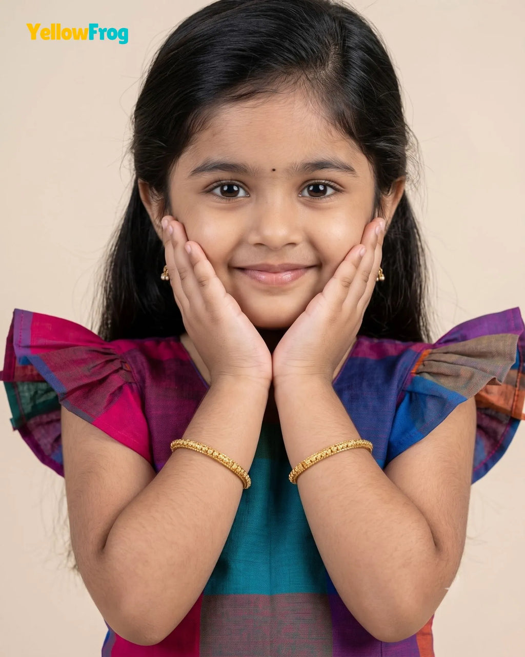 Madras Checks Kasavu Cotton Pavadai for Girls - Pure Cotton Set PPP2192
