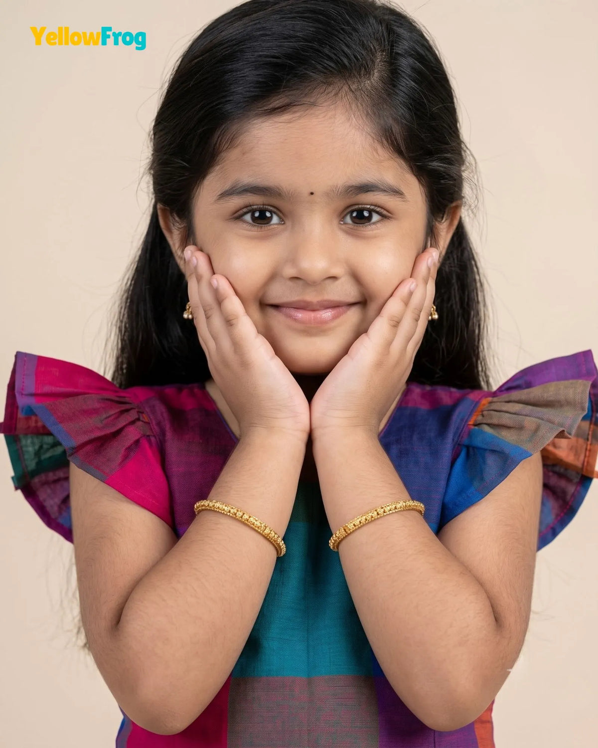 Madras Checks Kasavu Cotton Pavadai for Girls - Pure Cotton Set PPP2192