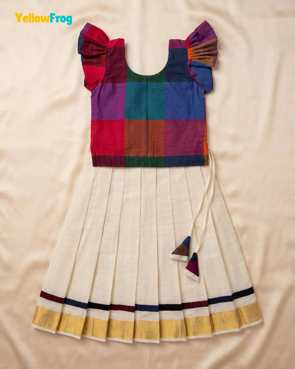 Madras Checks Kasavu Cotton Pavadai for Girls - Pure Cotton Set PPP2192