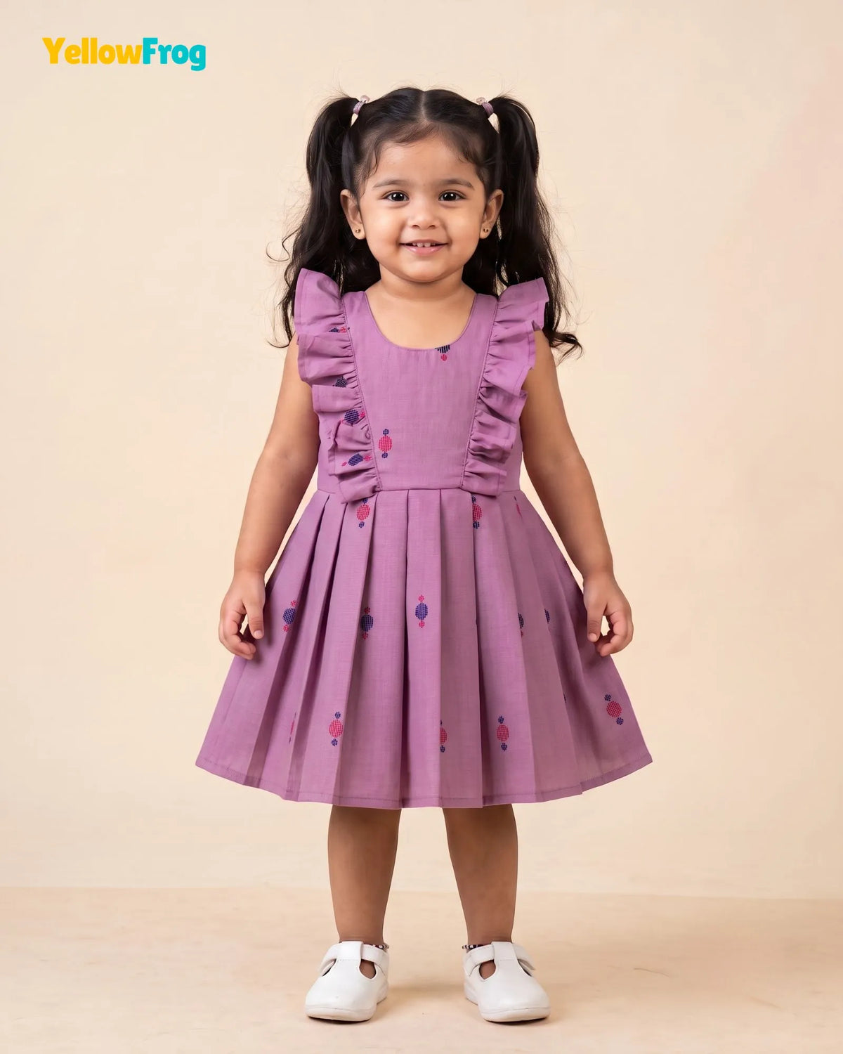 Girls Lilac Handloom Cotton Frock -CF452