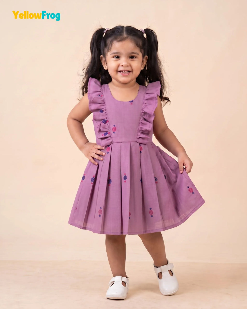 Girls Lilac Handloom Cotton Frock -CF452