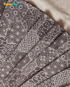 Girls Taupe Grey Hand block Geometric Print Cotton Frock -CF453