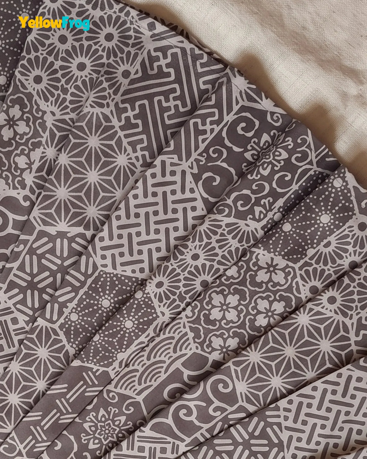 Girls Taupe Grey Hand block Geometric Print Cotton Frock -CF453