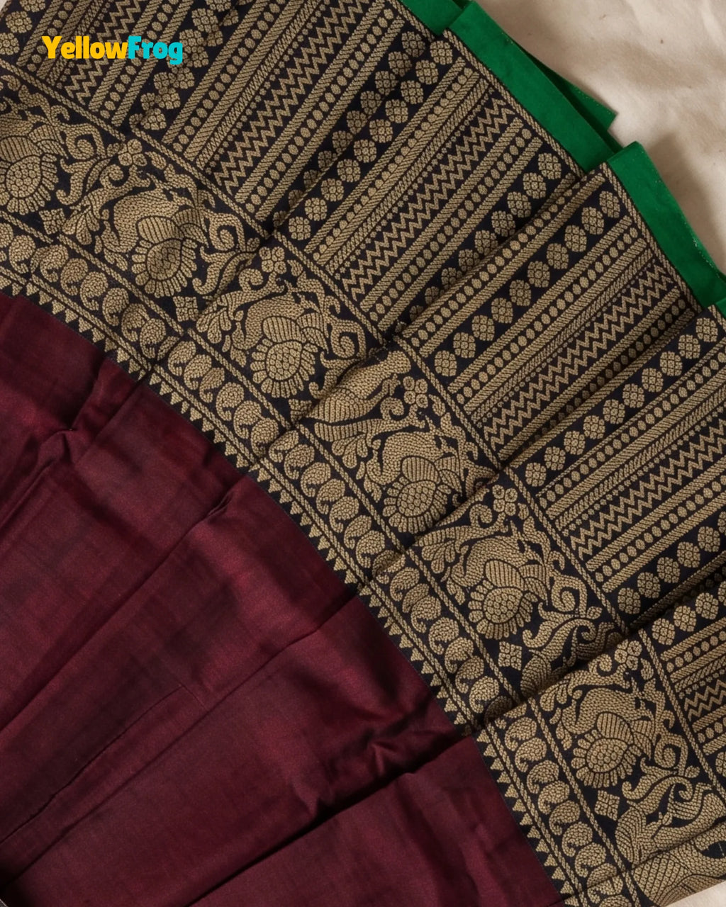 Girls Narayanpet Cotton Pavadai Set - Dark Maroon Puff Sleeve Skirt Top PPP2198