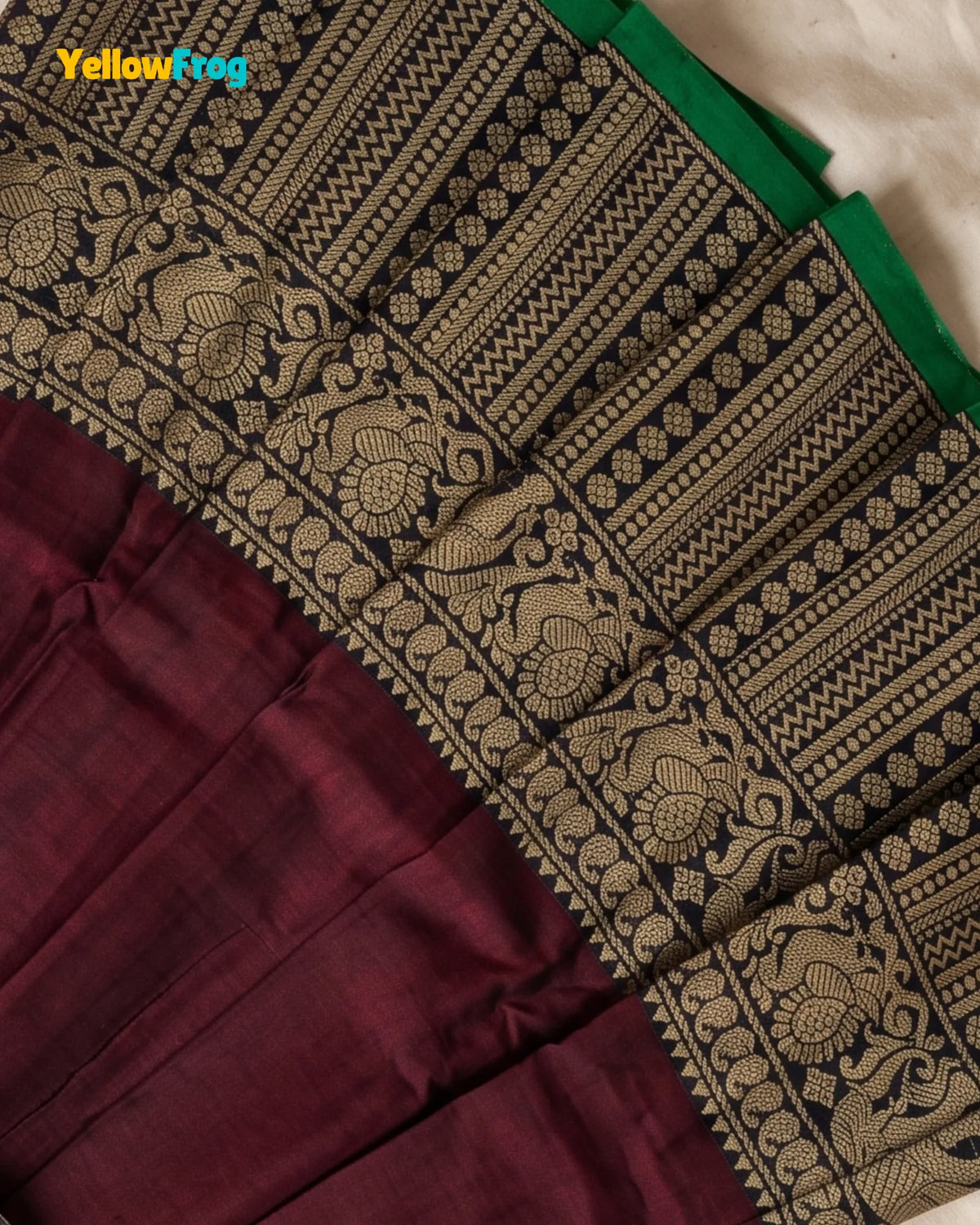 Girls Narayanpet Cotton Pavadai Set - Dark Maroon Puff Sleeve Skirt Top PPP2198