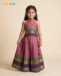 Girls Chettinad Cotton Pattu Halter Neck Pavadai Set - Onion Pink Top PPP2177