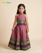 Girls Chettinad Cotton Pattu Halter Neck Pavadai Set - Onion Pink Top PPP2177