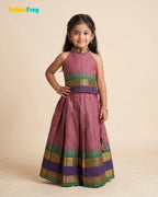 Girls Chettinad Cotton Pattu Halter Neck Pavadai Set - Onion Pink Top PPP2177