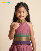 Girls Chettinad Cotton Pattu Halter Neck Pavadai Set - Onion Pink Top PPP2177