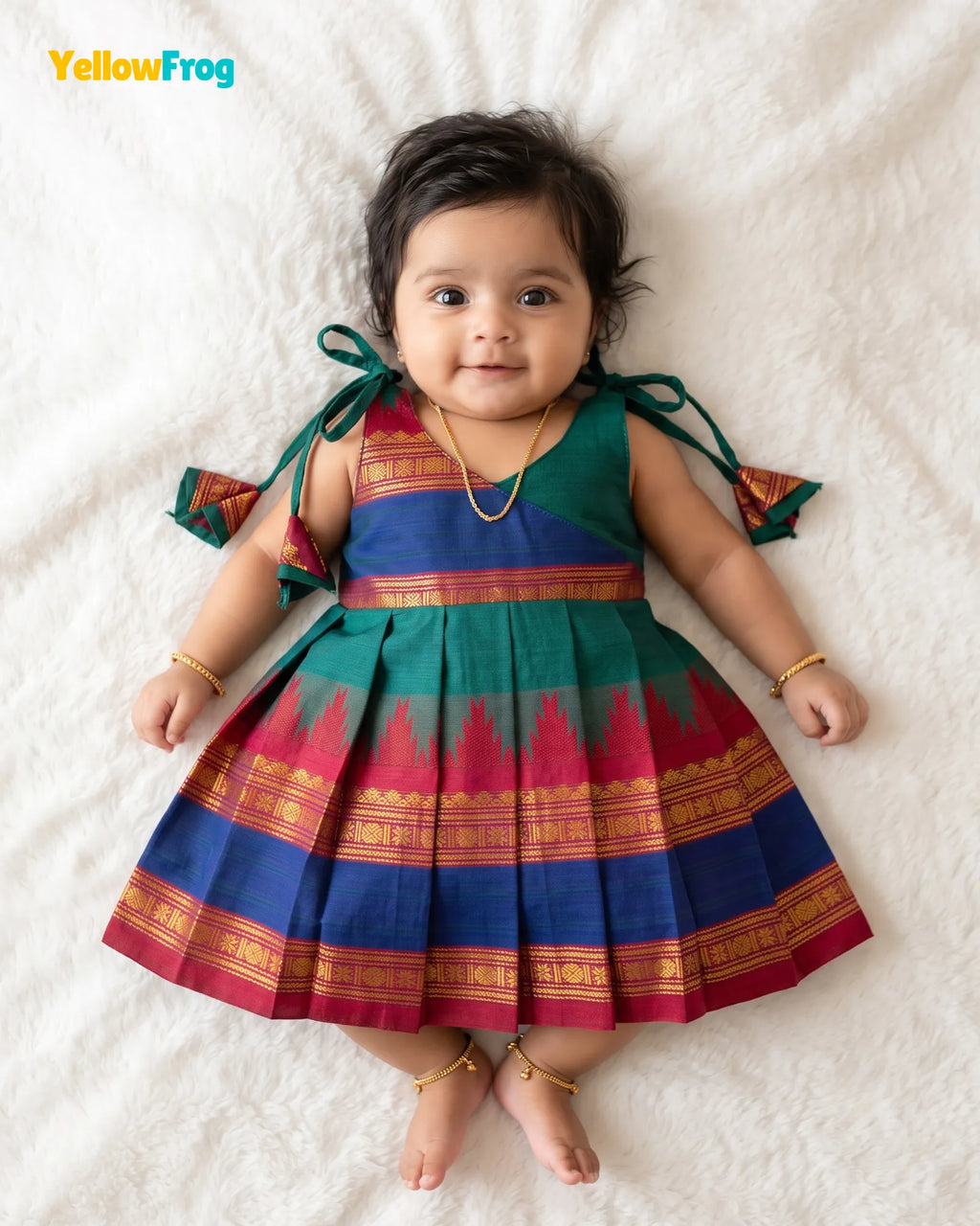Newborn Teal Green Chettinad Cotton Traditional Frock- LF2081