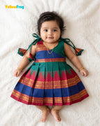 Newborn Teal Green Chettinad Cotton Traditional Frock- LF2081