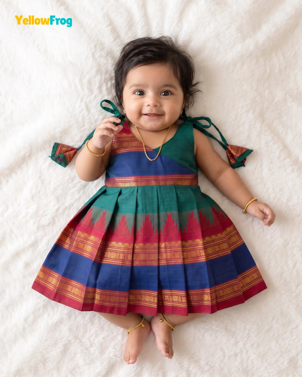 Newborn Teal Green Chettinad Cotton Traditional Frock- LF2081