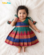 Newborn Teal Green Chettinad Cotton Traditional Frock- LF2081