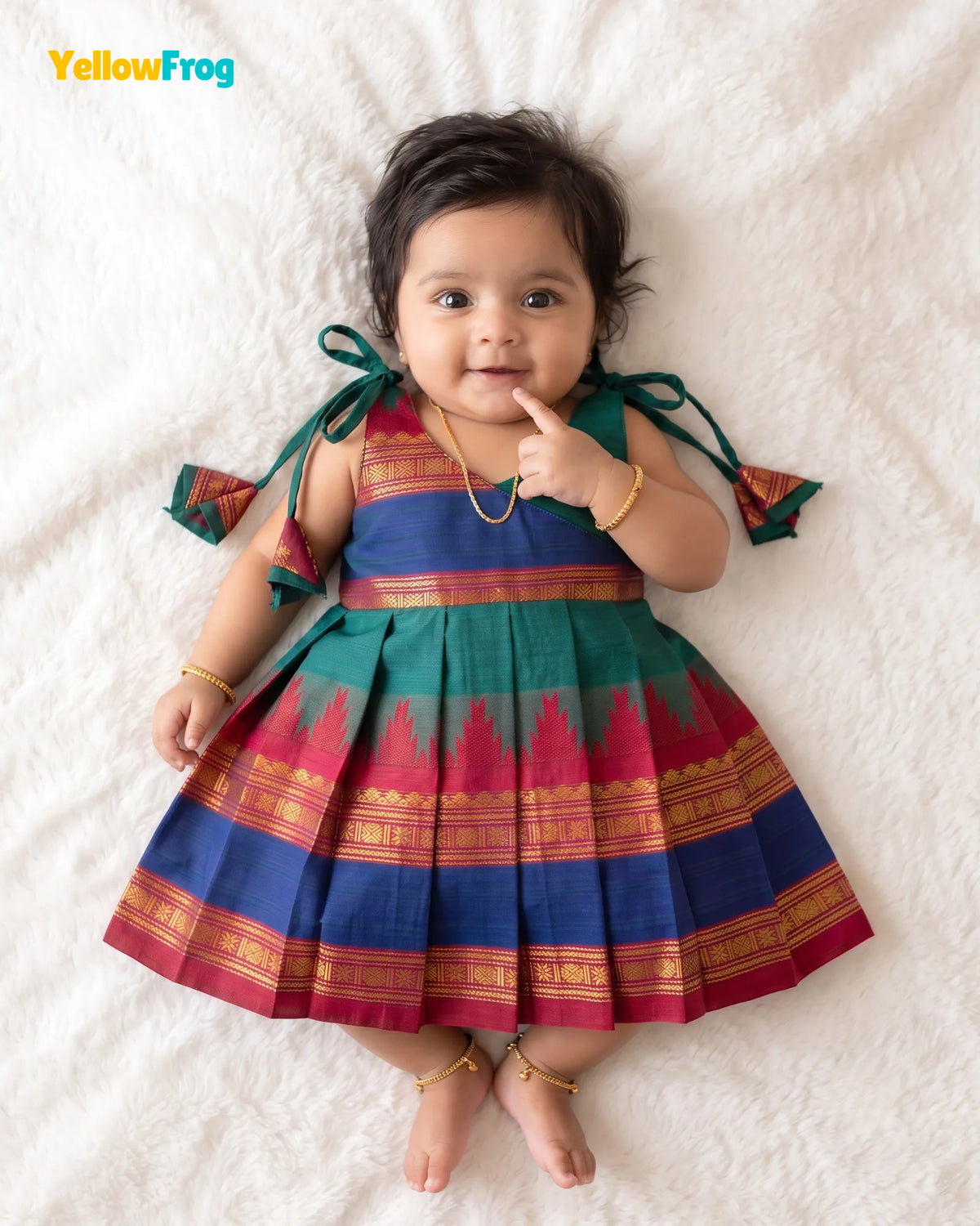 Newborn Teal Green Chettinad Cotton Traditional Frock- LF2081