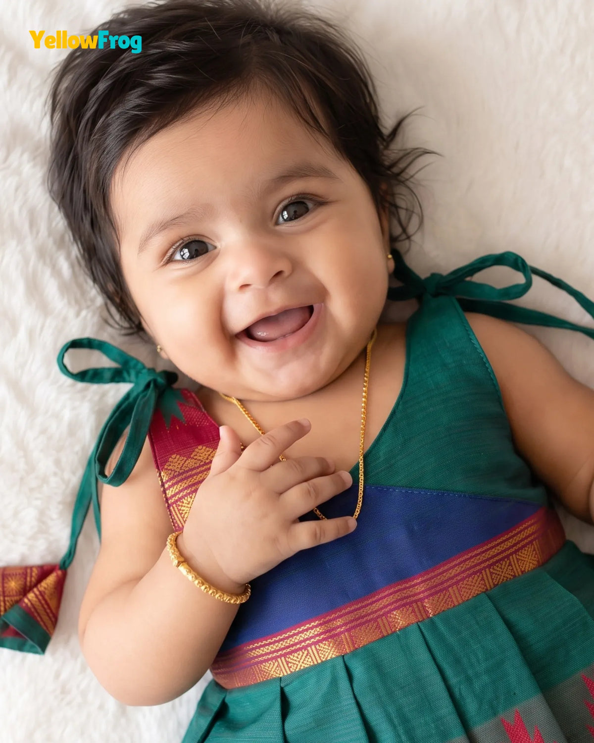 Newborn Teal Green Chettinad Cotton Traditional Frock- LF2081