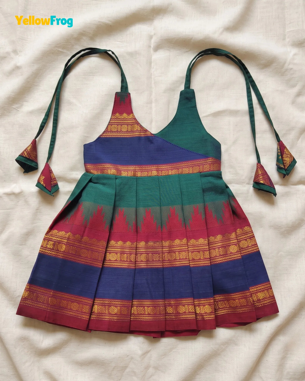 Newborn Teal Green Chettinad Cotton Traditional Frock- LF2081