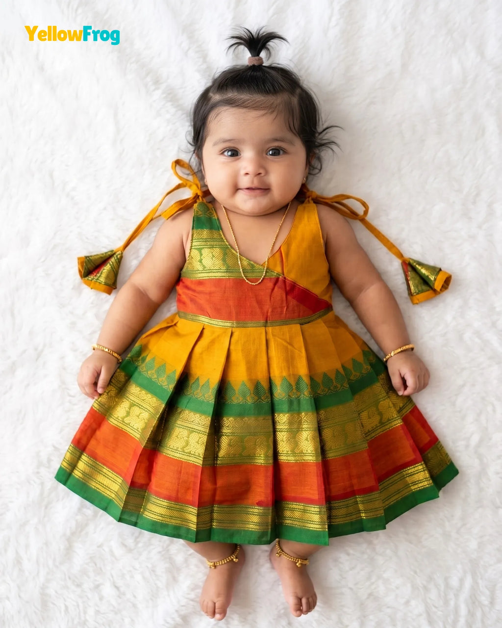 Newborn Mustard Yellow Chettinad Cotton Traditional Frock- LF2080