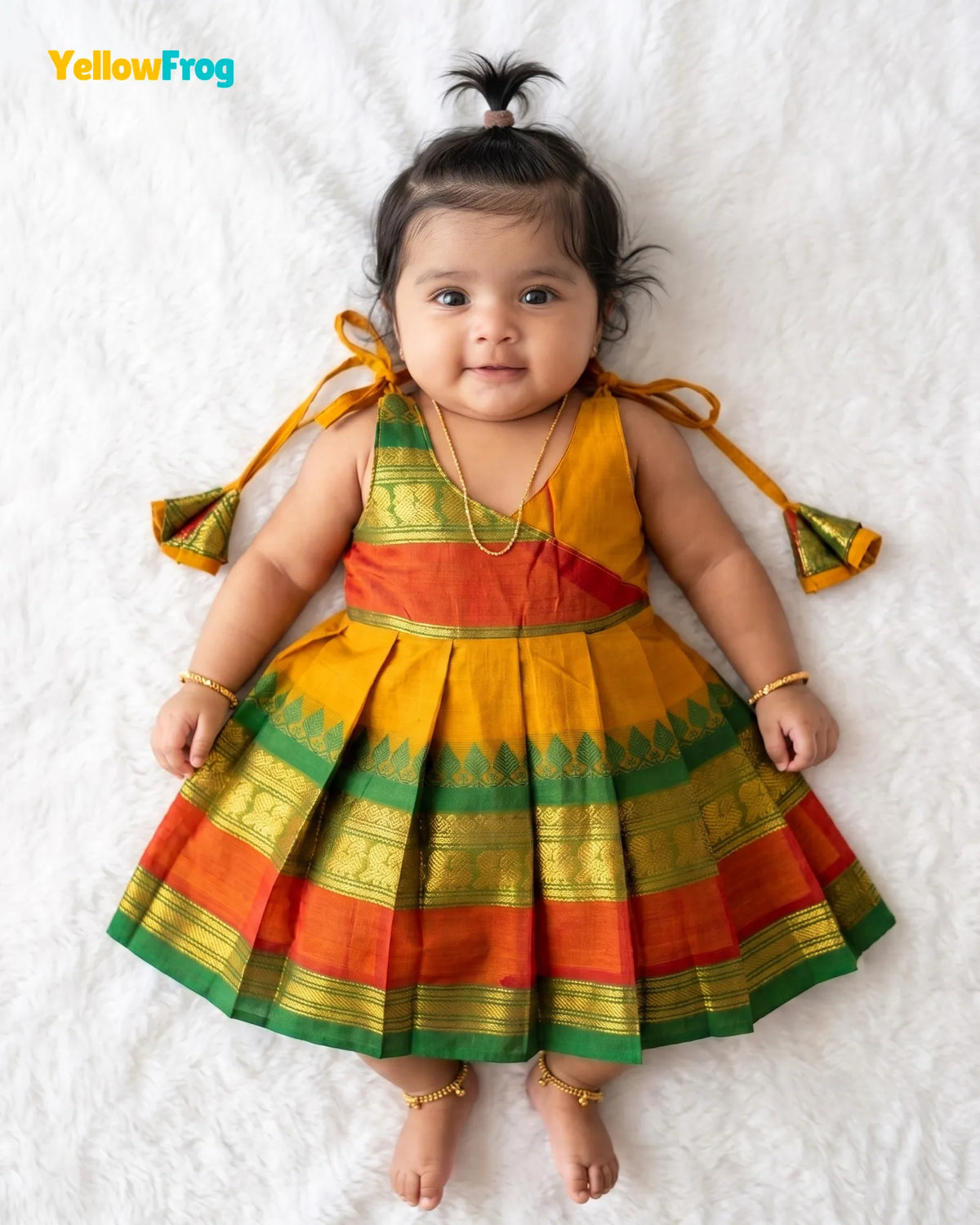 Newborn Mustard Yellow Chettinad Cotton Traditional Frock- LF2080