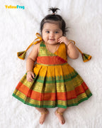 Newborn Mustard Yellow Chettinad Cotton Traditional Frock- LF2080