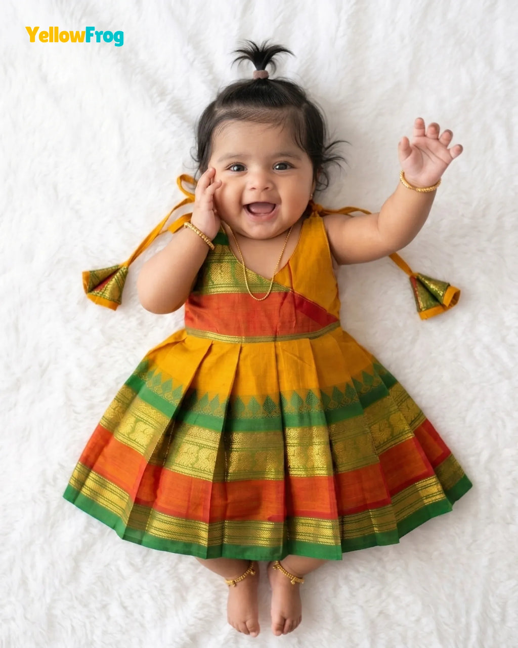 Newborn Mustard Yellow Chettinad Cotton Traditional Frock- LF2080