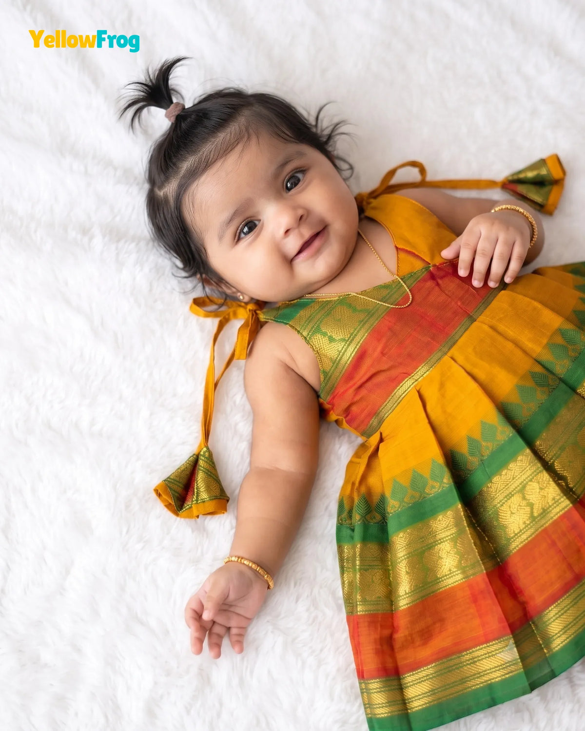 Newborn Mustard Yellow Chettinad Cotton Traditional Frock- LF2080