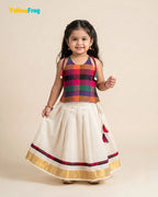 Madras Checks Kasavu Cotton Pavadai for Girls - Pure Cotton Set PPP2197