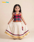 Madras Checks Kasavu Cotton Pavadai for Girls - Pure Cotton Set PPP2197