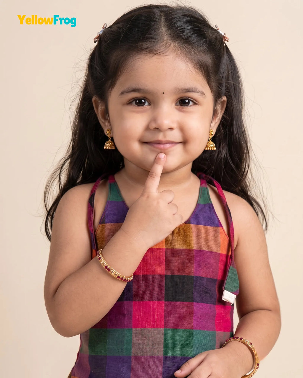 Madras Checks Kasavu Cotton Pavadai for Girls - Pure Cotton Set PPP2197