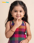 Madras Checks Kasavu Cotton Pavadai for Girls - Pure Cotton Set PPP2197