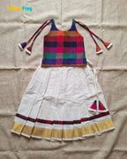 Madras Checks Kasavu Cotton Pavadai for Girls - Pure Cotton Set PPP2197